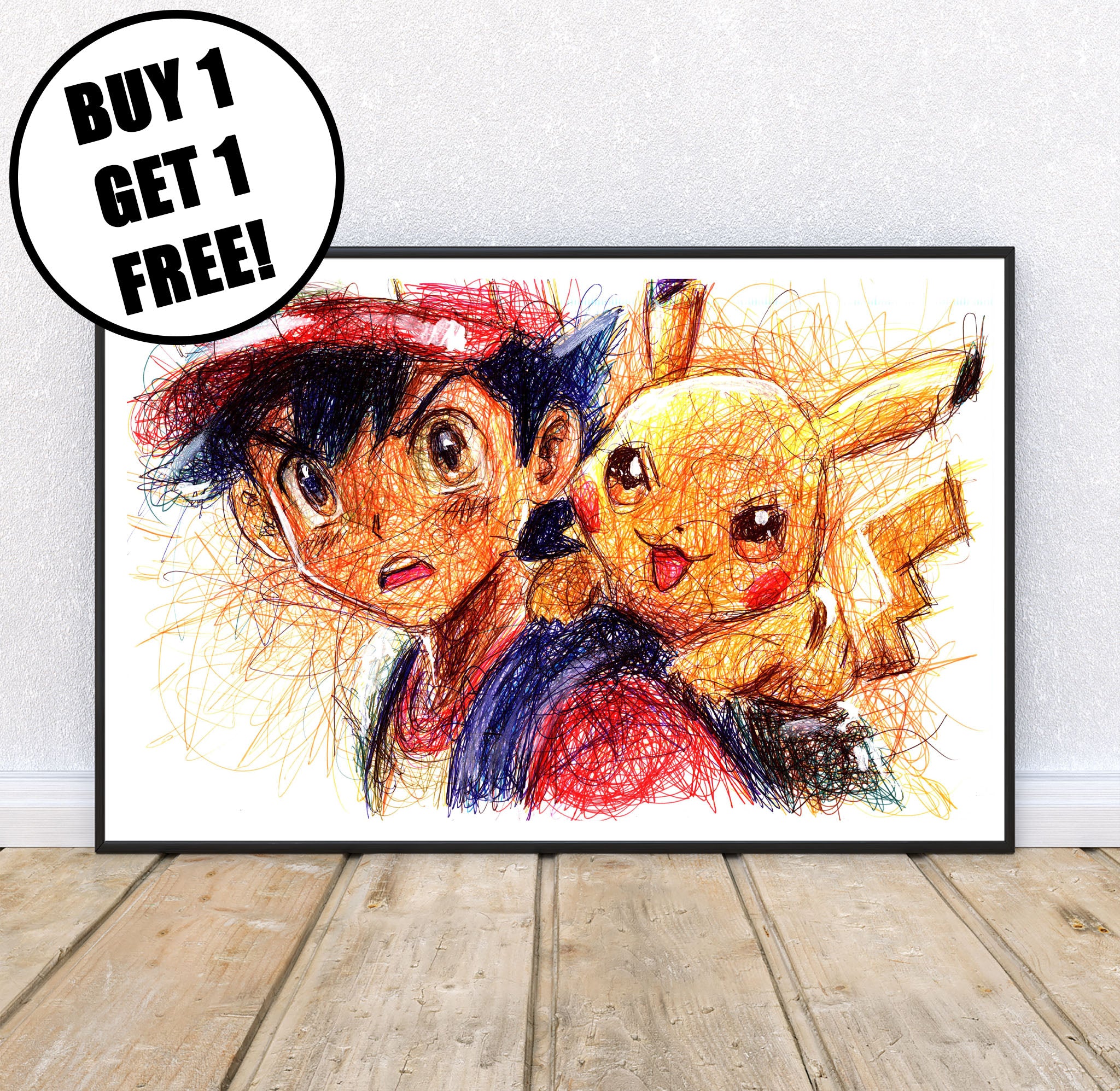 Ash and Pikachu Ballpoint Pen Print
