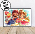 Mario and Peach Ballpoint Pen Print