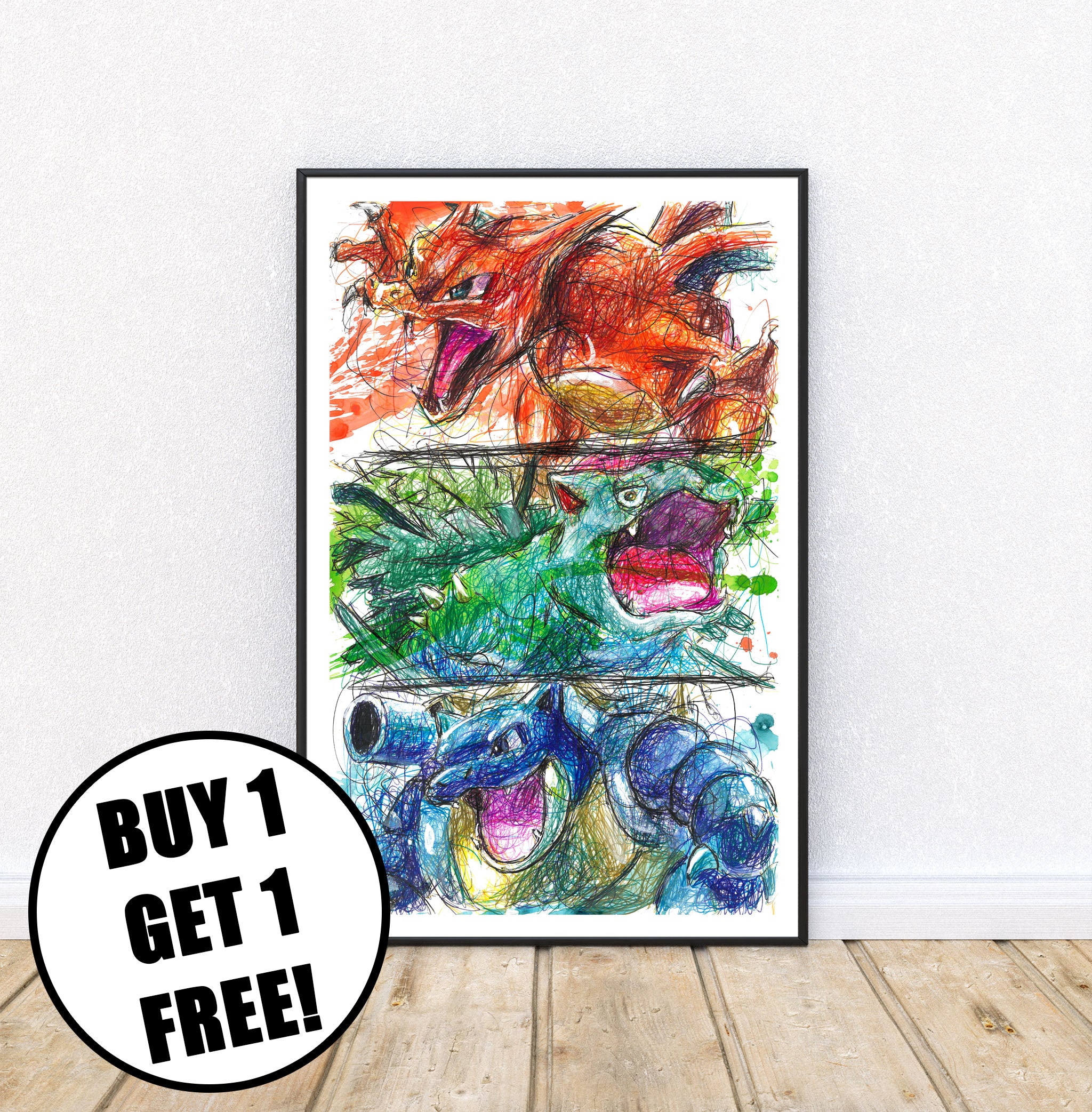 Pokemon Starters Ballpoint Pen Print