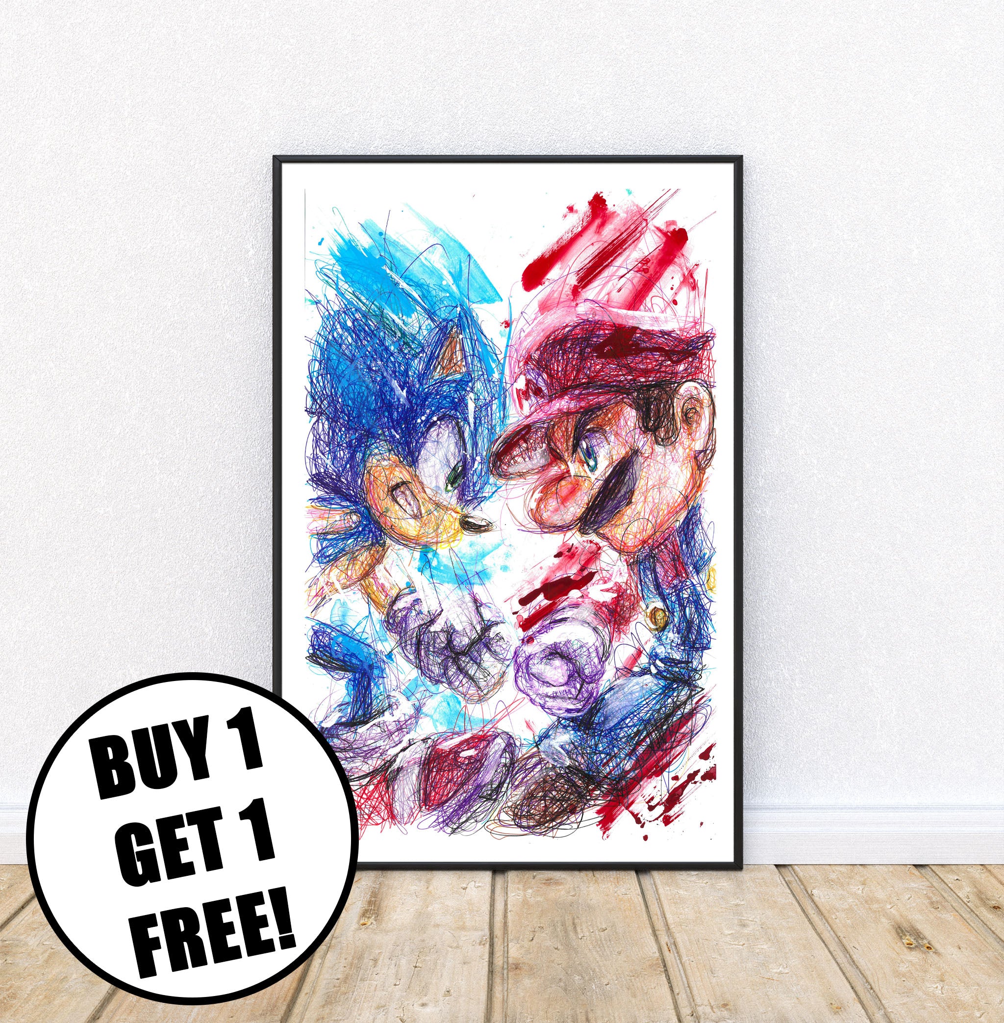 Sonic VS Mario Ballpoint Pen Print